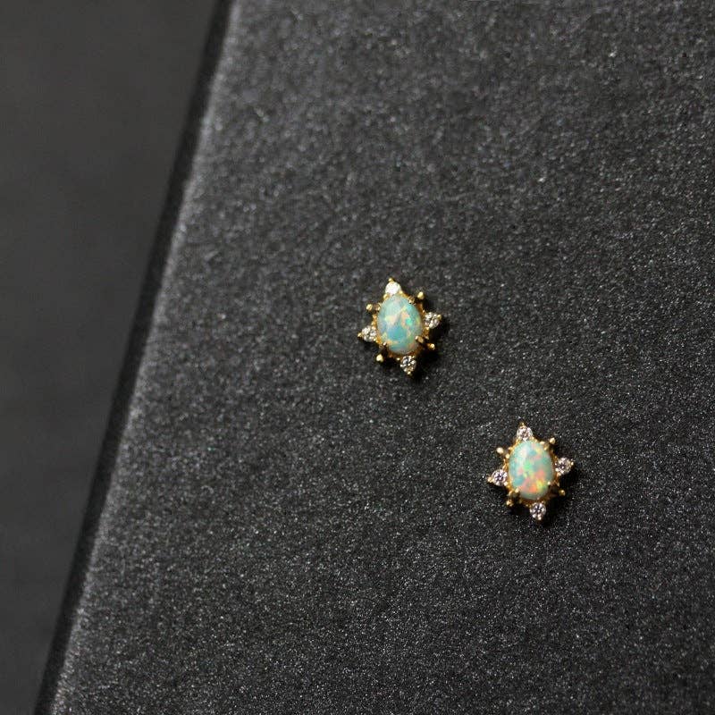 Pair of opal earrings on a black background