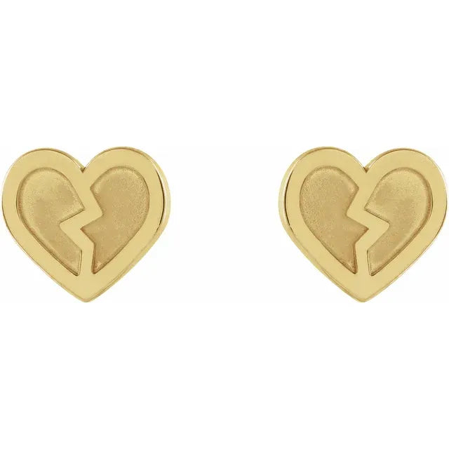 14K yellow gold broken heart earrings