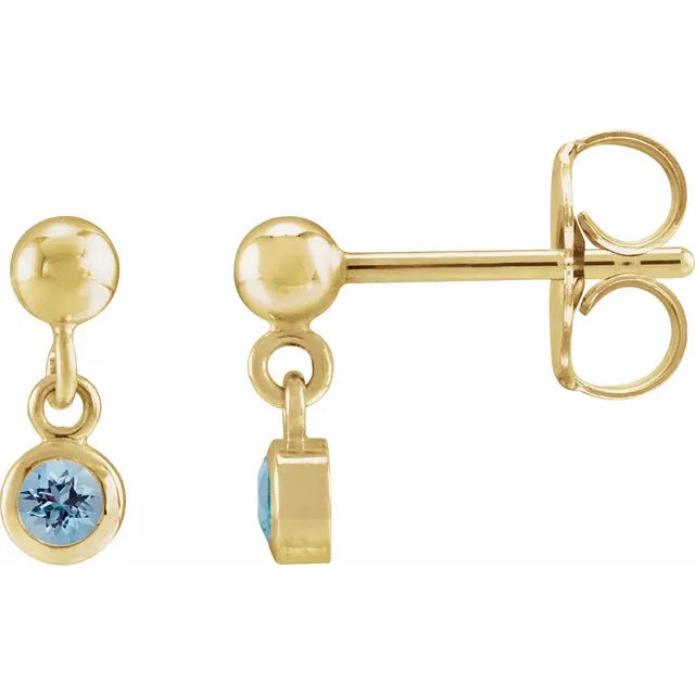 Natural Bezel-Set Birthstone Earrings - 14K or Sterling