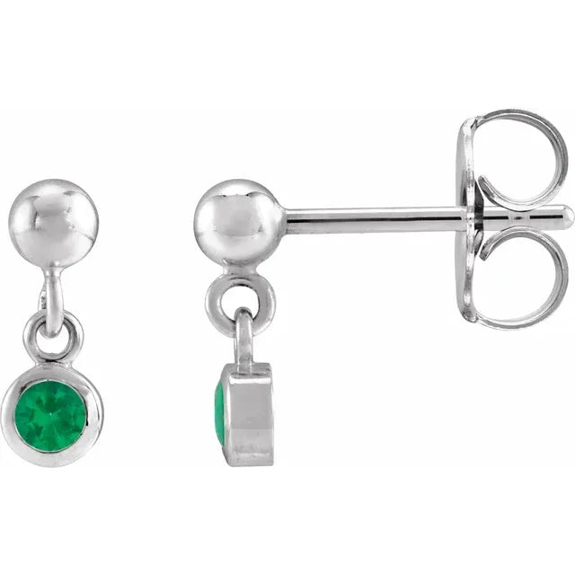 Natural Bezel-Set Birthstone Earrings - 14K or Sterling