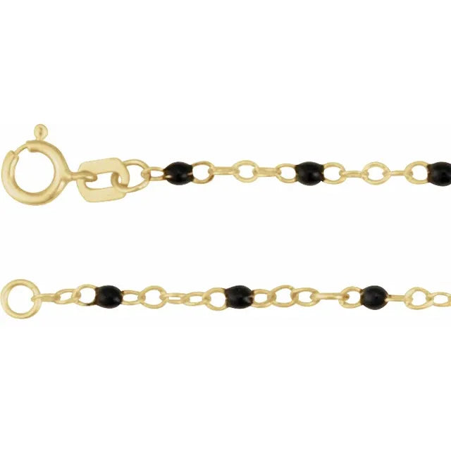 Enamel Bead Chain - 14K Yellow 2 mm Adjustable