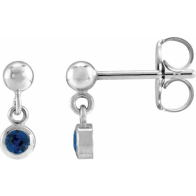 Natural Bezel-Set Birthstone Earrings - 14K or Sterling