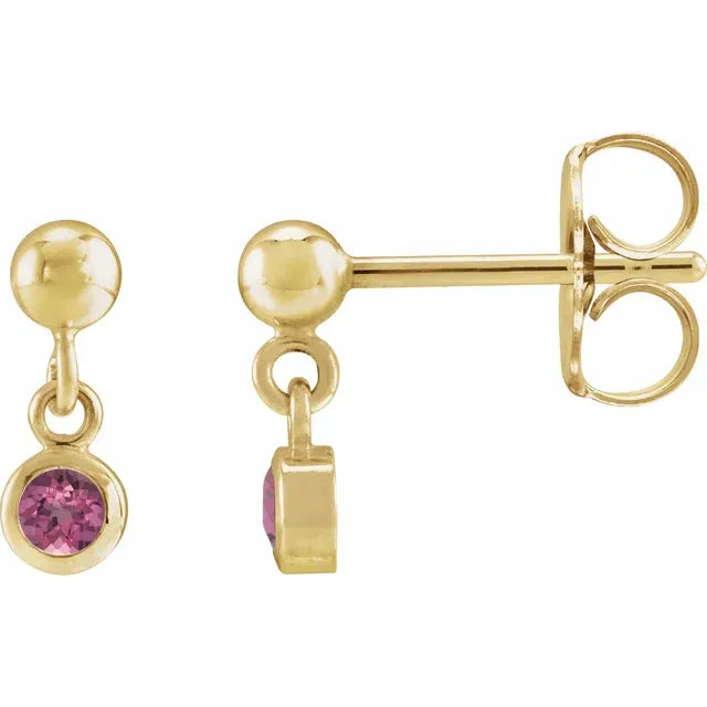 Natural Bezel-Set Birthstone Earrings - 14K or Sterling