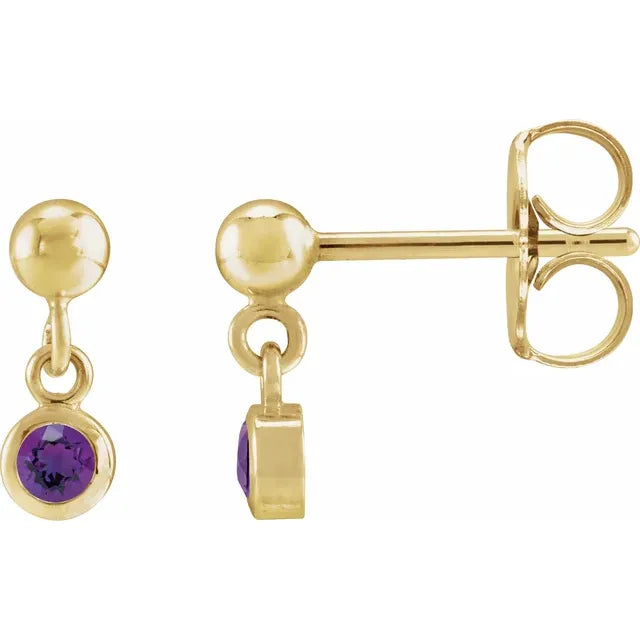 Natural Bezel-Set Birthstone Earrings - 14K or Sterling