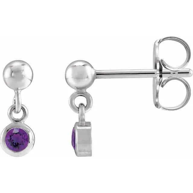 Natural Bezel-Set Birthstone Earrings - 14K or Sterling