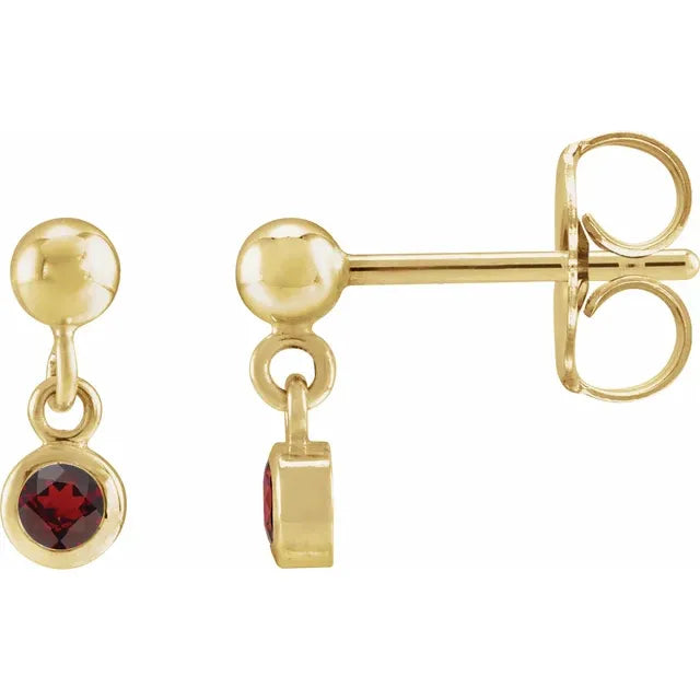 Natural Bezel-Set Birthstone Earrings - 14K or Sterling