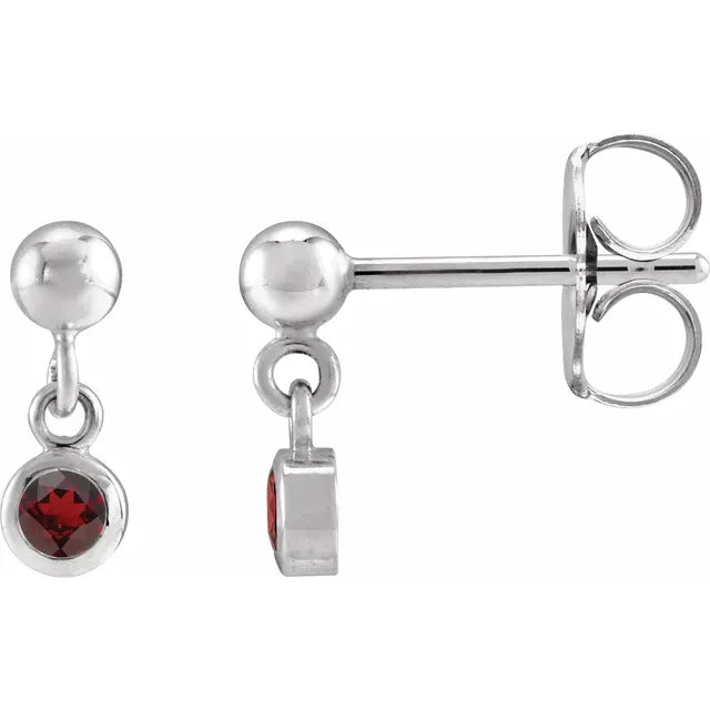 Natural Bezel-Set Birthstone Earrings - 14K or Sterling
