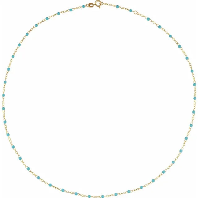 Enamel Bead Chain - 14K Yellow 2 mm Adjustable