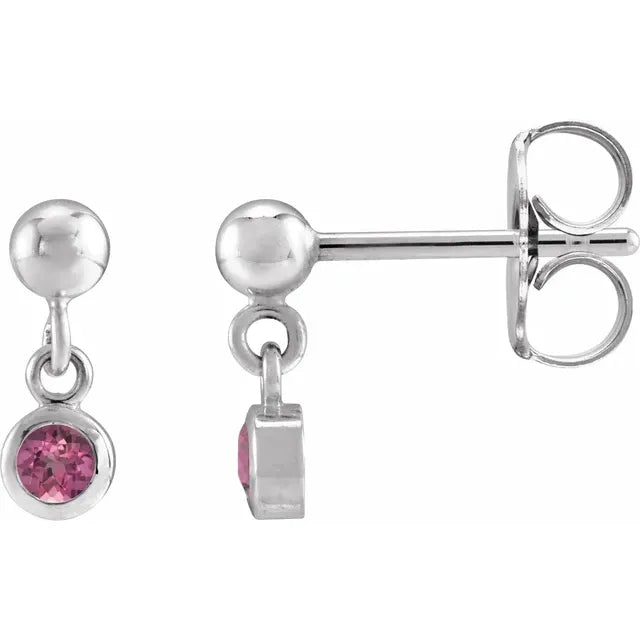Natural Bezel-Set Birthstone Earrings - 14K or Sterling