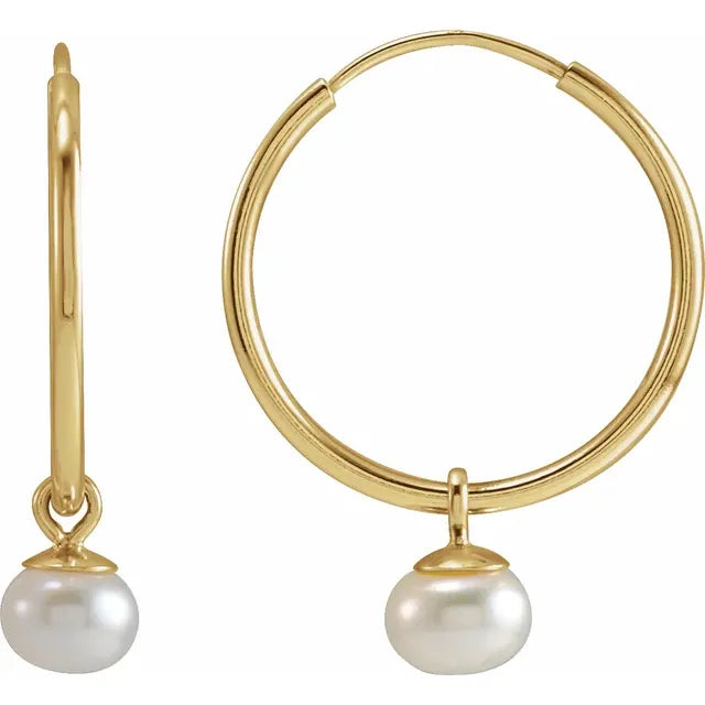 Cultured White Freshwater Pearl 12 mm Hoop Earrings