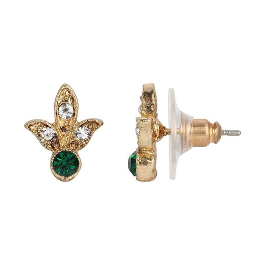 1928 Jewelry Clear Crystal And Emerald Green Stud Earrings