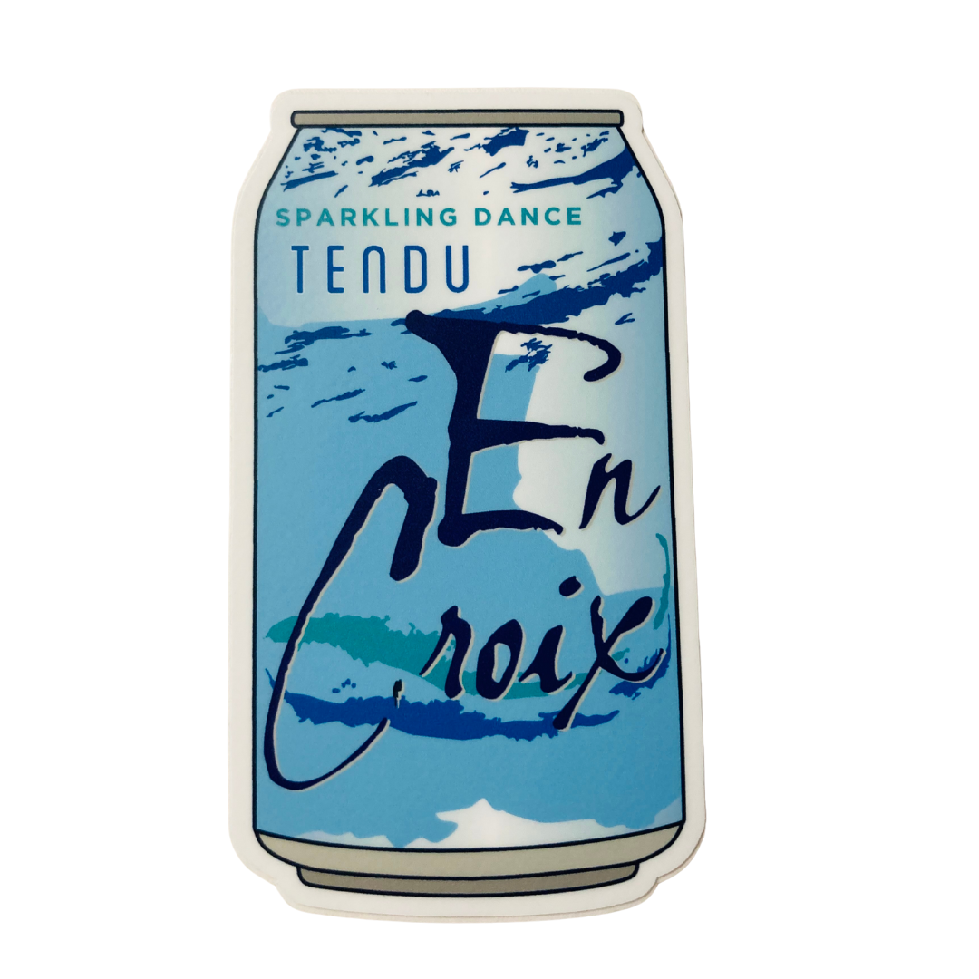 Sticker design of a can with text 'Tendu En Croix' on a blue background