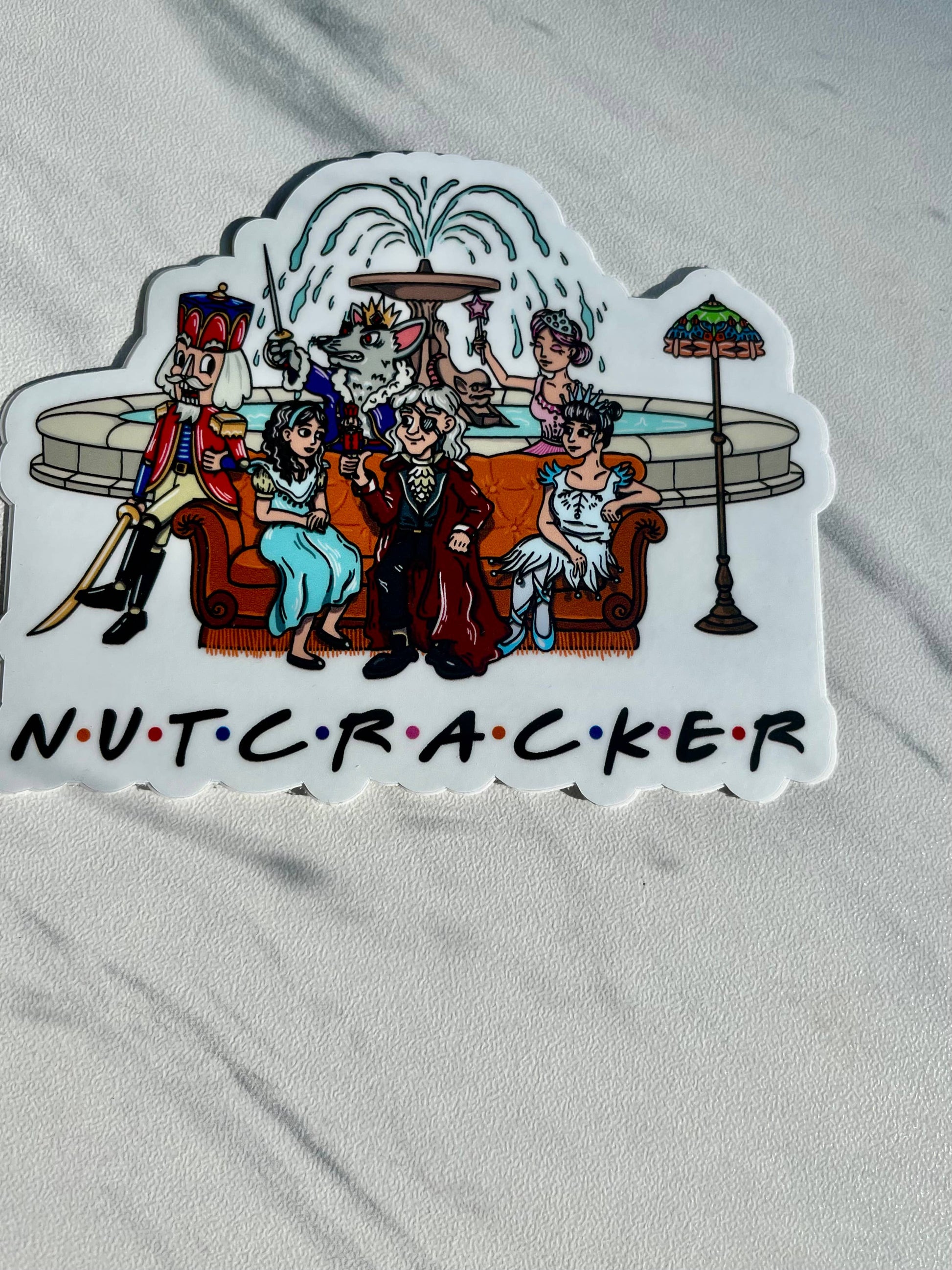 Sticker with animated characters from 'The Nutcracker' on a white background