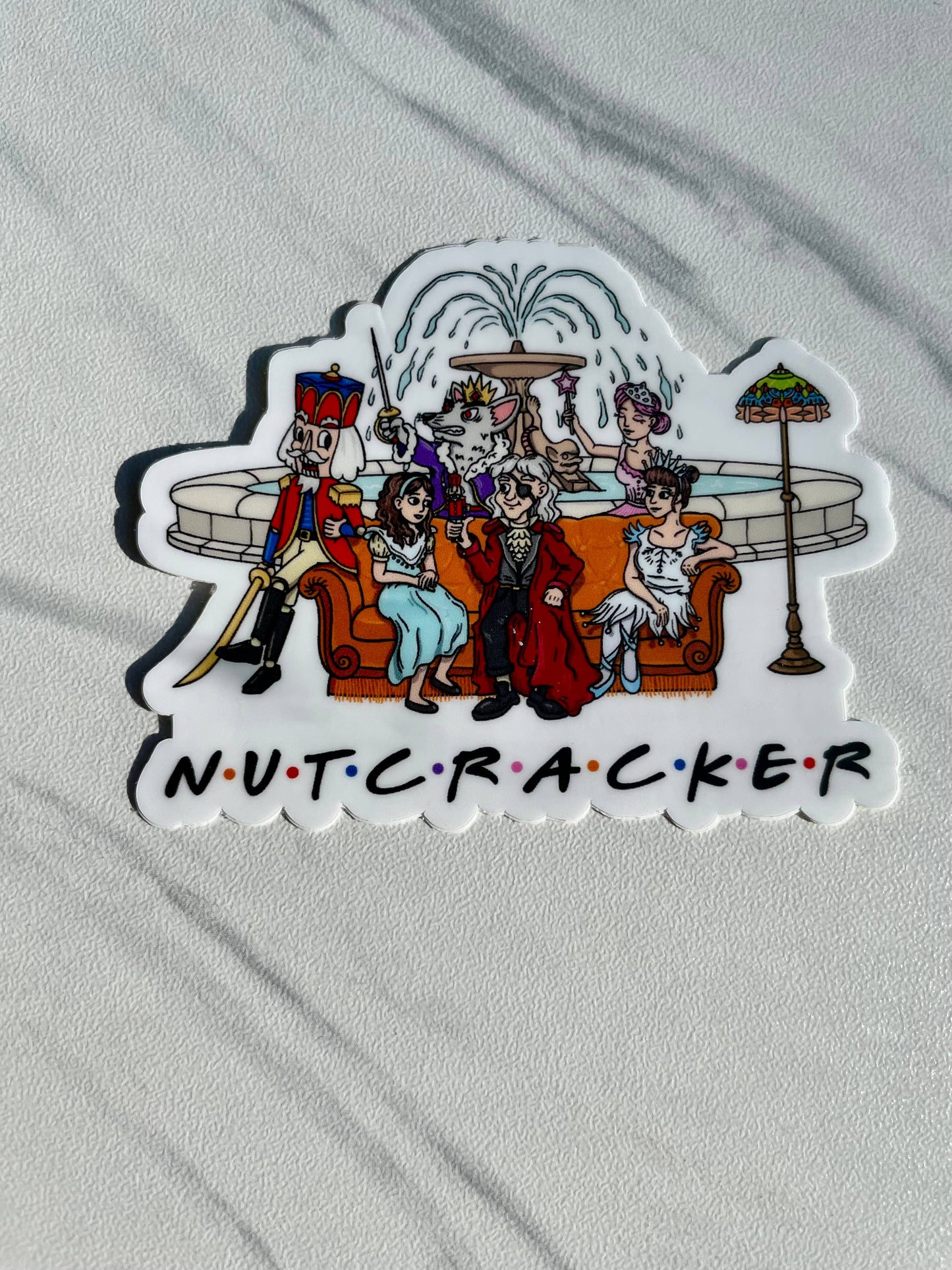 Sticker of a cartoon Nutcracker scene on a white background