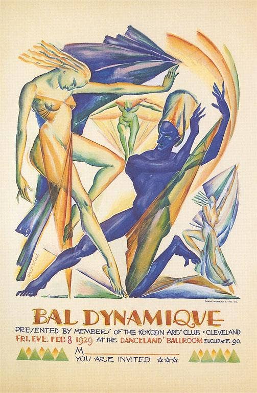 Artistic poster of dancers with text about a dance event