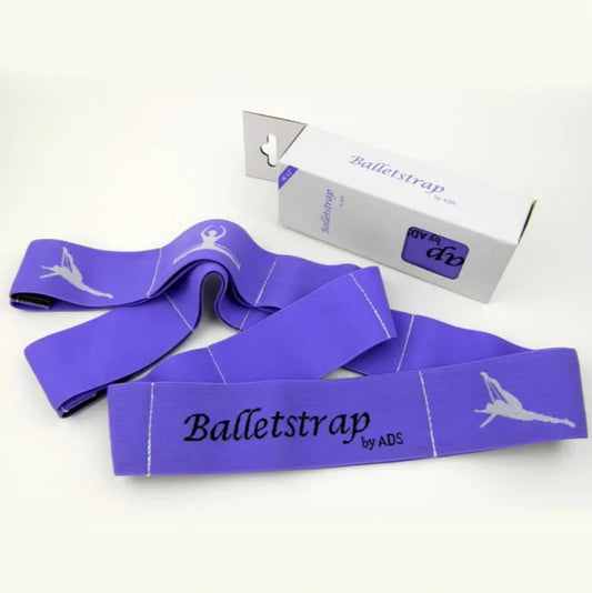 Purple ballet strap with packaging on a white background