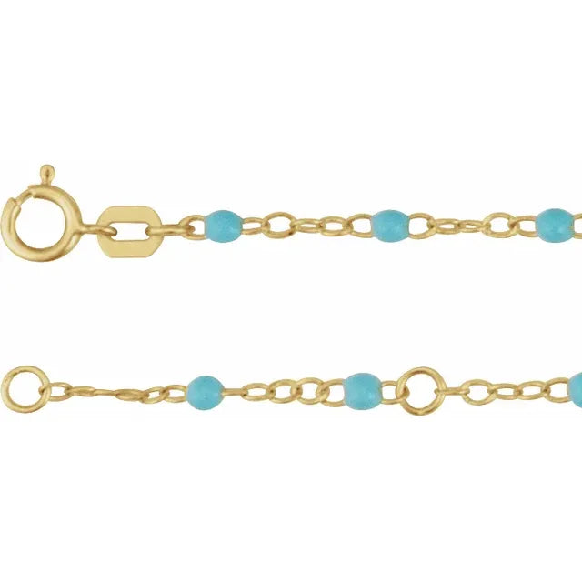 Enamel Bead Chain - 14K Yellow 2 mm Adjustable