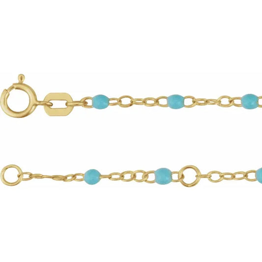 Enamel Bead Chain - 14K Yellow 2 mm Adjustable
