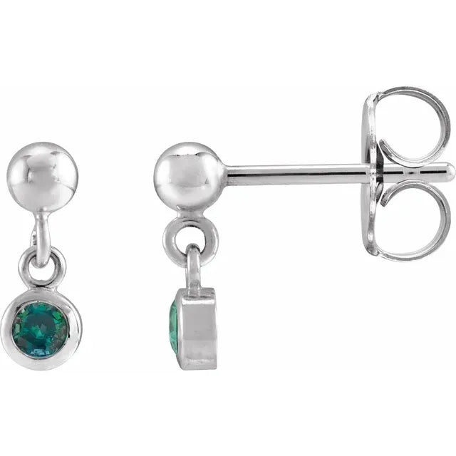 Bezel-Set Birthstone Earrings - 14K or Sterling Silver