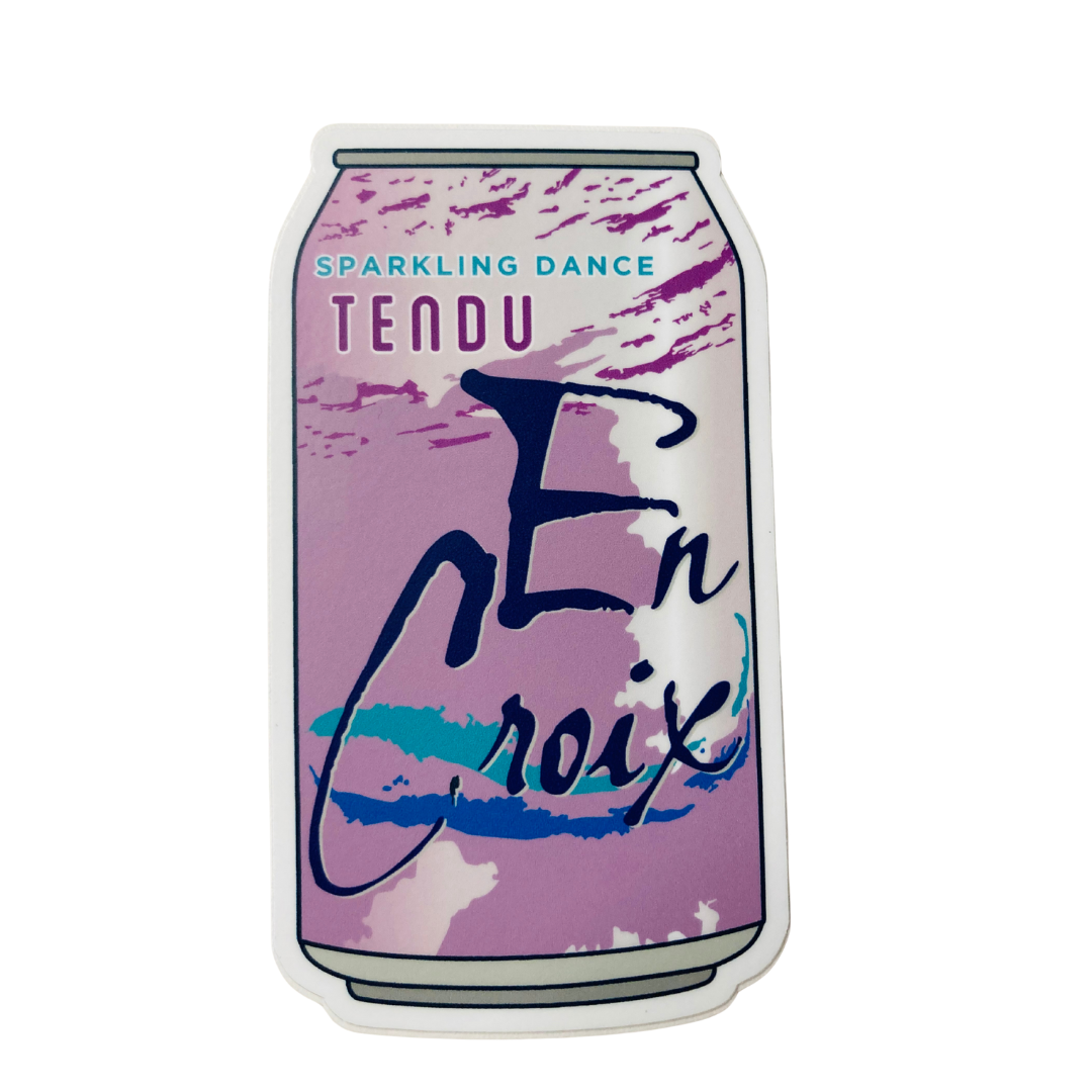 Sticker design of a can with text 'TENDU En Croix' on a white background