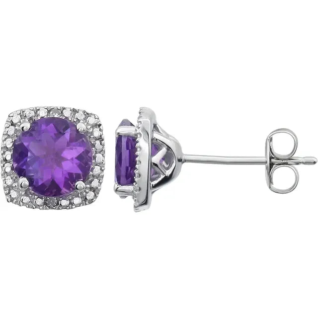 Sterling Silver and Natural Diamond Lab-Grown Birthstone Earrings