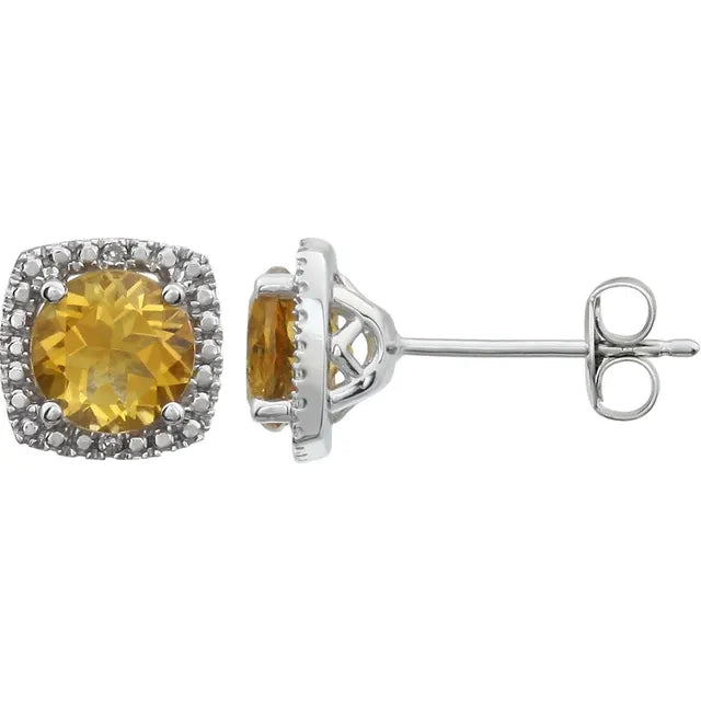 Sterling Silver and Natural Diamond Lab-Grown Birthstone Earrings