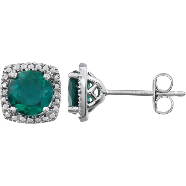 Sterling Silver and Natural Diamond Lab-Grown Birthstone Earrings
