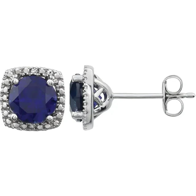 Sterling Silver and Natural Diamond Lab-Grown Birthstone Earrings