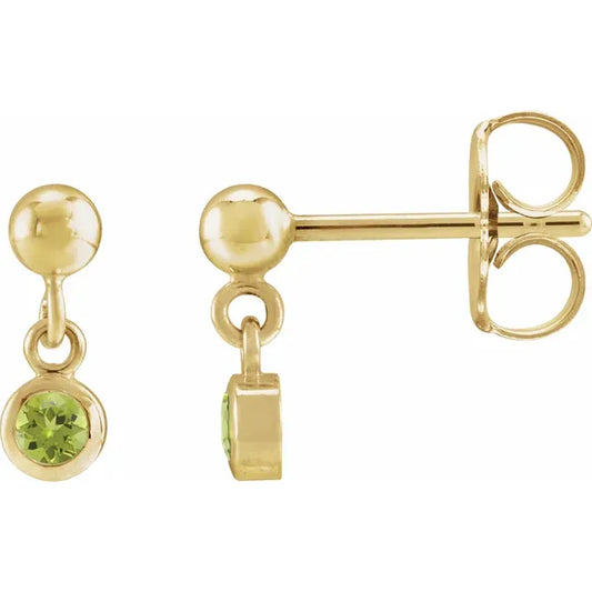Natural Bezel-Set Birthstone Earrings - 14K or Sterling