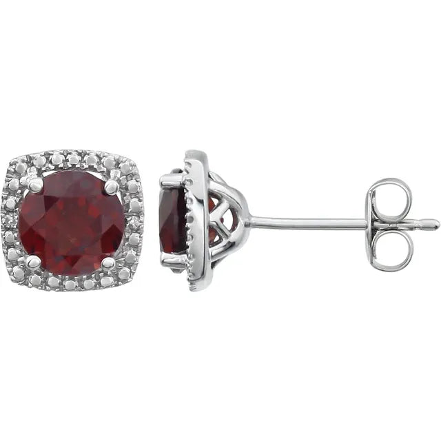 Sterling Silver and Natural Diamond Lab-Grown Birthstone Earrings
