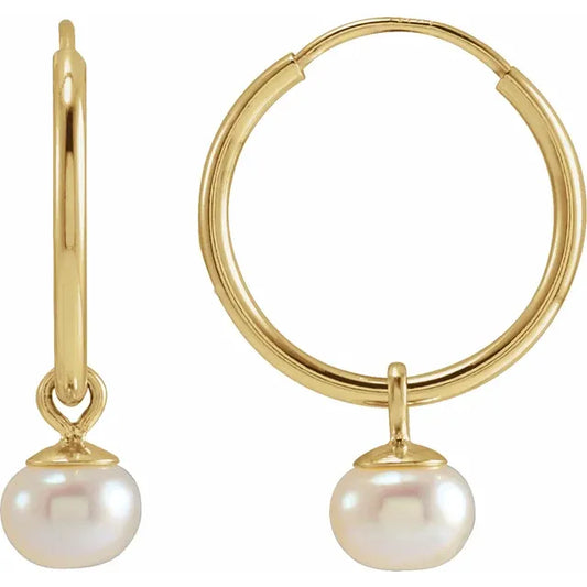 Cultured White Freshwater Pearl 12 mm Hoop Earrings