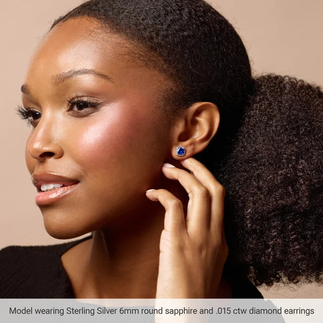 Sterling Silver and Natural Diamond Lab-Grown Birthstone Earrings